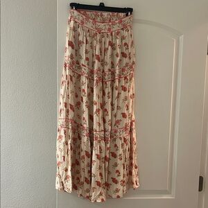 Rose & Olive Cream Maxi Skirt with Pink Floral Print